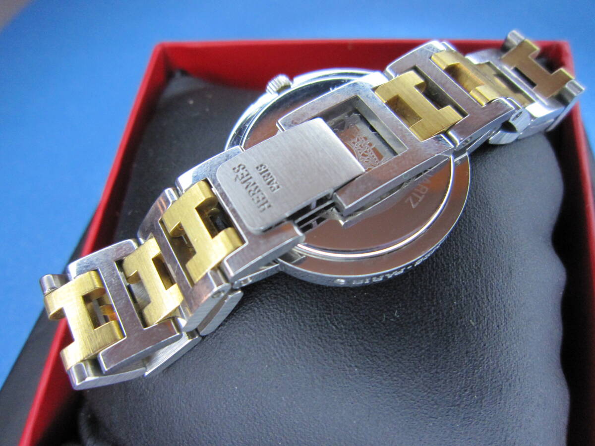 エルメス HERMES クリッパー ボーイズサイズ デイト 付き ホワイト 文字盤 コンビベルト クォーツ時計 稼働品 美品の画像6