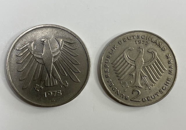 ◎ ドイツ 5マルク 硬貨 1975年 2マルク 硬貨 1972年 アンティークコイン ヨーロッパ _画像2