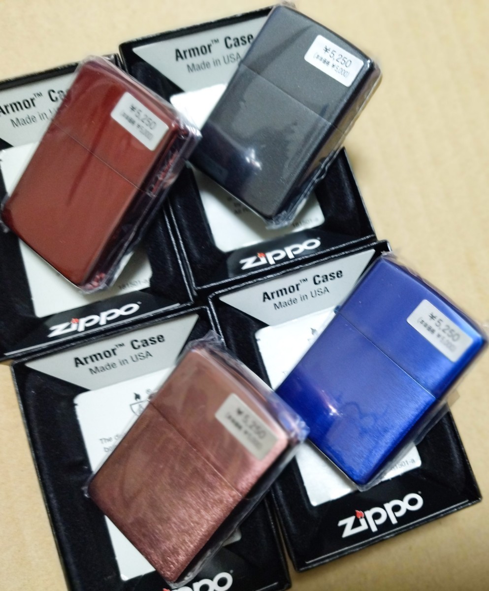 新品 アーマー ZIPPO 2009年 2010年 初期型ARMOR クリアピンク レッド ブルー ブラック 4個セット_画像1