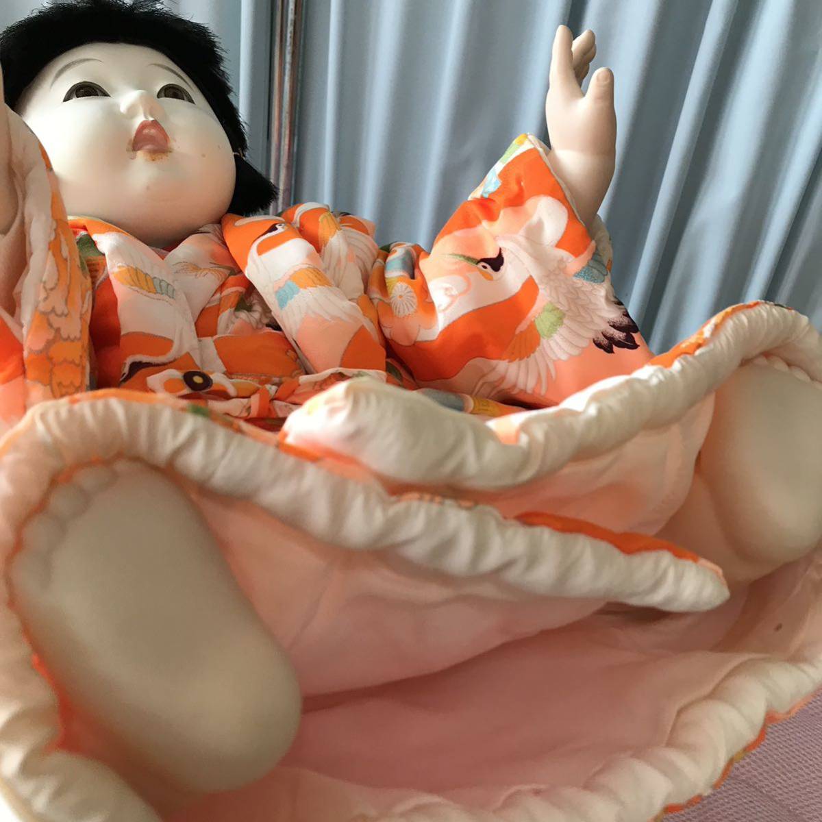C619 日本人形 女の子 抱き人形 童人形 おすわり人形 和服姿 昭和レトロ コレクション 抱っこ人形_画像9