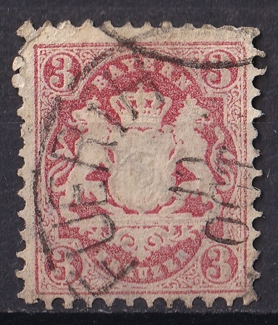 1870/75年旧ドイツ バイエルン州 紋章図案切手 3Kr._画像1