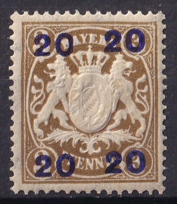 1920年旧ドイツ バイエルン州 紋章図案切手 20 auf 3Pfの画像1