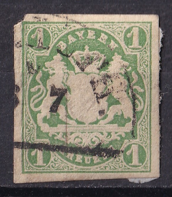 1867/68年旧ドイツ バイエルン州 紋章図案切手 1Kr.の画像1