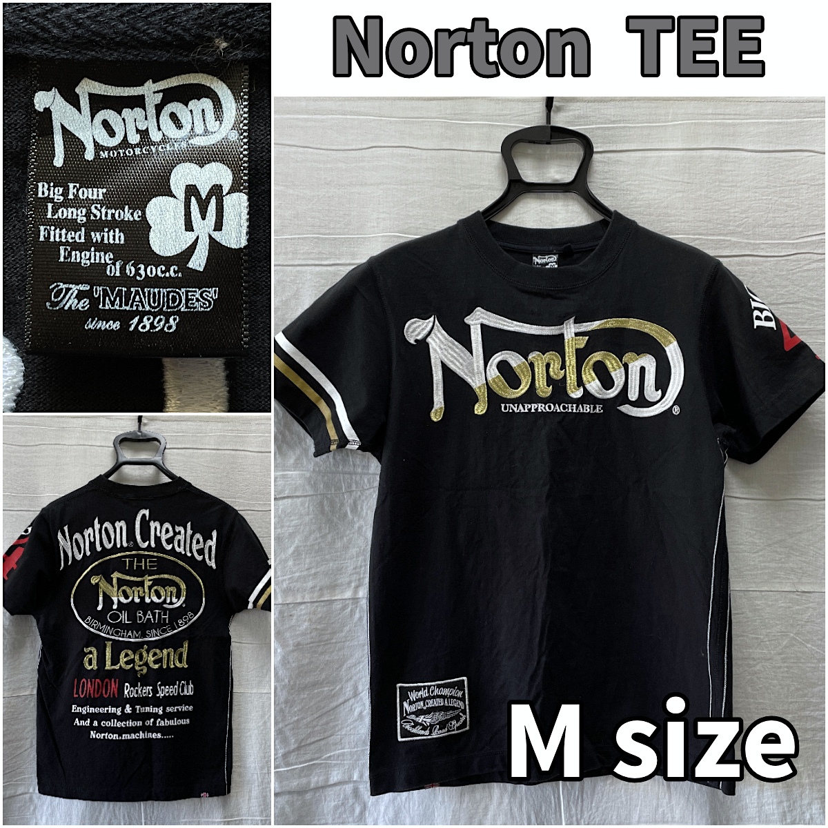 Norton MOTORCYCLE ノートン Tシャツ Mサイズ 刺繍 ロゴの画像1