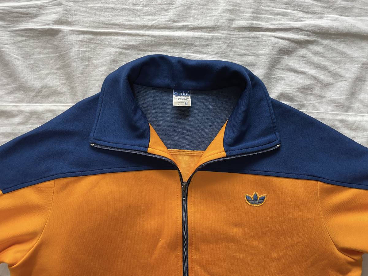 70's 80's adidas ATS-44F サイズ 6号 オレンジ / ネイビー 西ドイツタグ デサント正規品 ビンテージ アディダス ジャージ トラックトップ_画像6