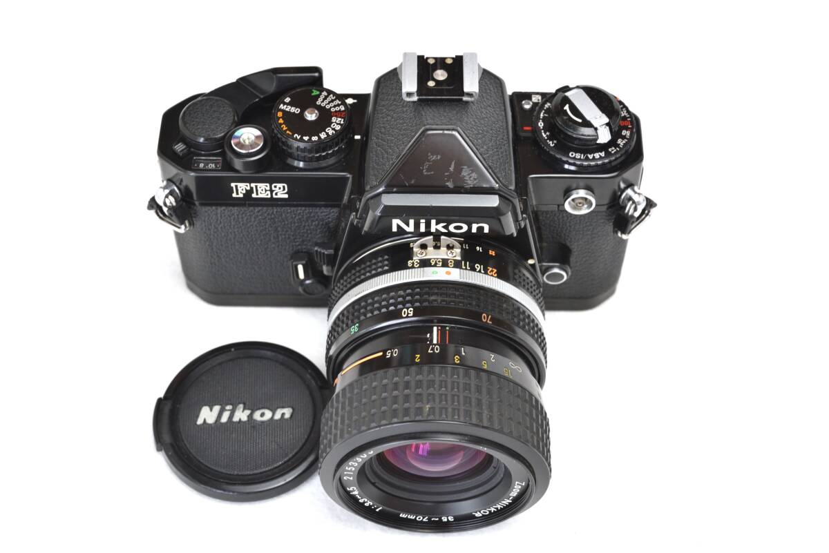 【整備済み動作品】Nikon ニコンFE2 ブラック 軽量ズームレンズセット　清掃・整備・モルト交換済　電池付きでこのまま使える動作良好品_画像3