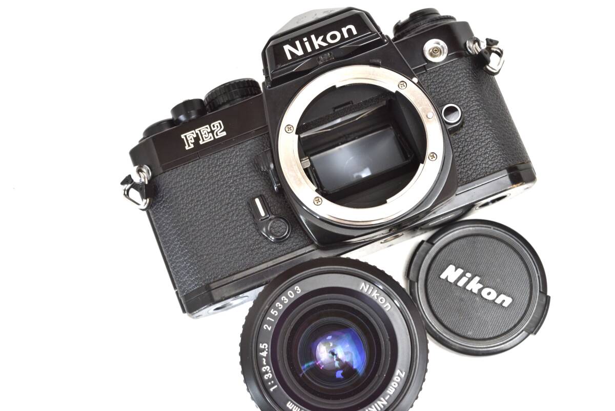 【整備済み動作品】Nikon ニコンFE2 ブラック 軽量ズームレンズセット　清掃・整備・モルト交換済　電池付きでこのまま使える動作良好品_画像10
