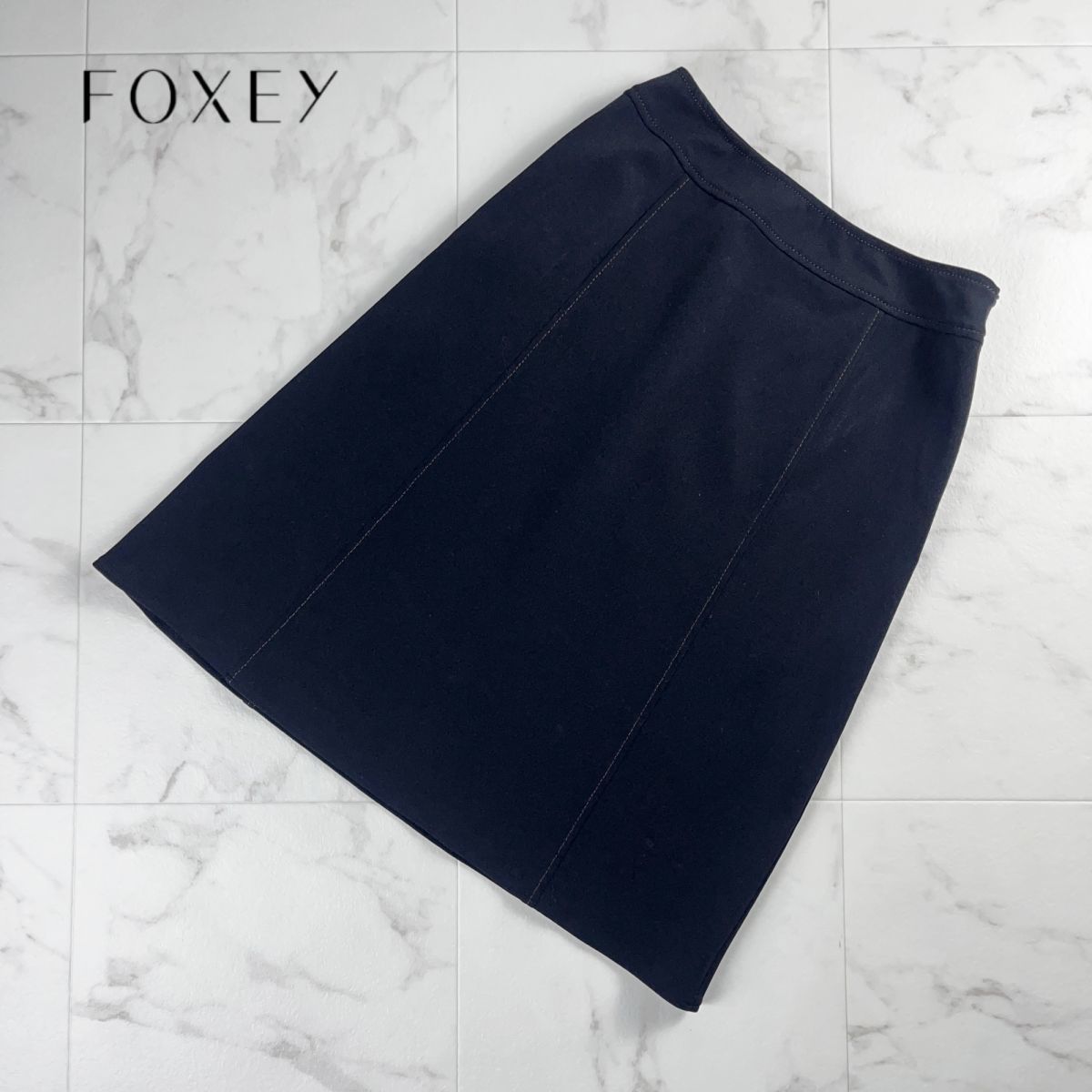 FOXEY NEW YORK フォクシーニューヨーク 台形スカート ステッチ 膝丈 裏地なし 黒 ブラック サイズ40*MC978