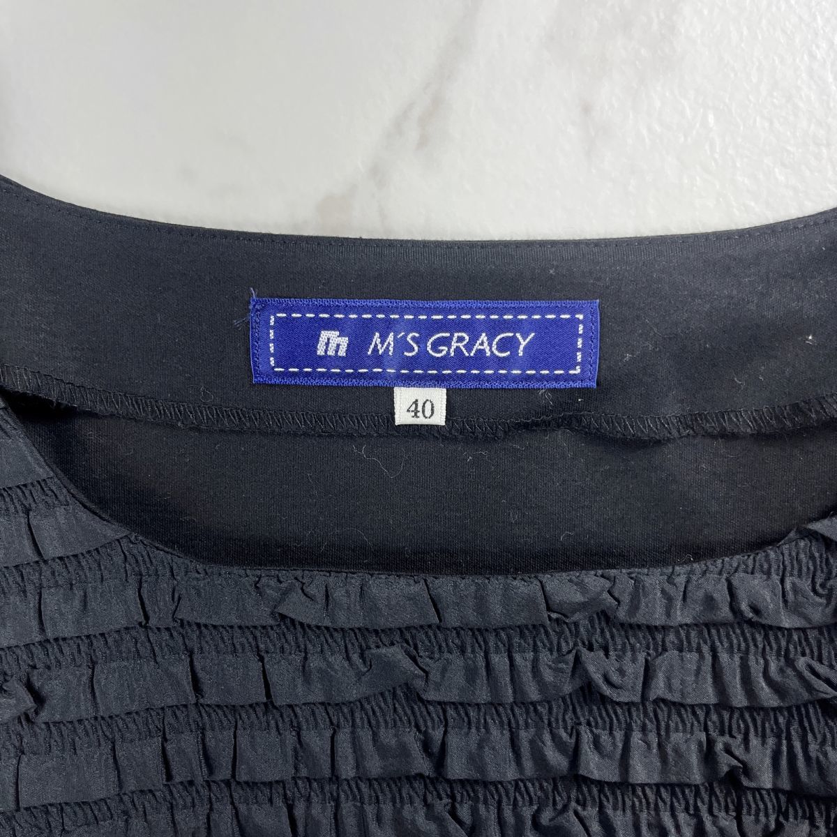 美品 M'S GRACY エムズグレィシー フリルカットソー 半袖 リボン トップス レディース 黒 ブラック サイズ40*MC982_画像5