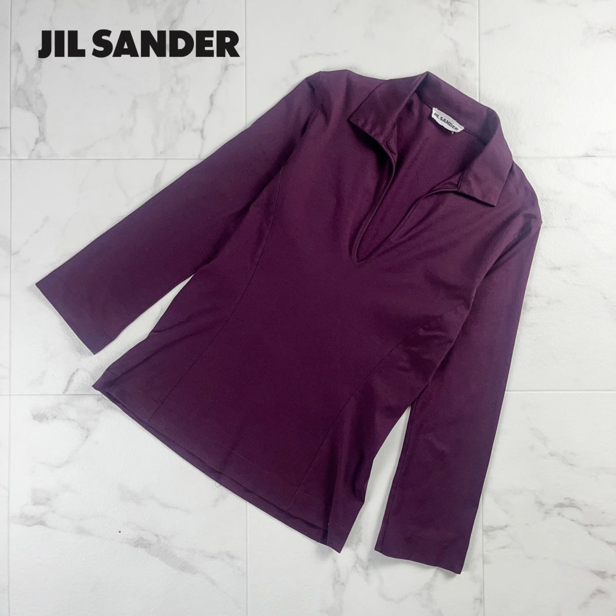 美品 JIL SANDER ジルサンダー スキッパーストレッチトップス レディース 紫 パープル サイズS*MC730