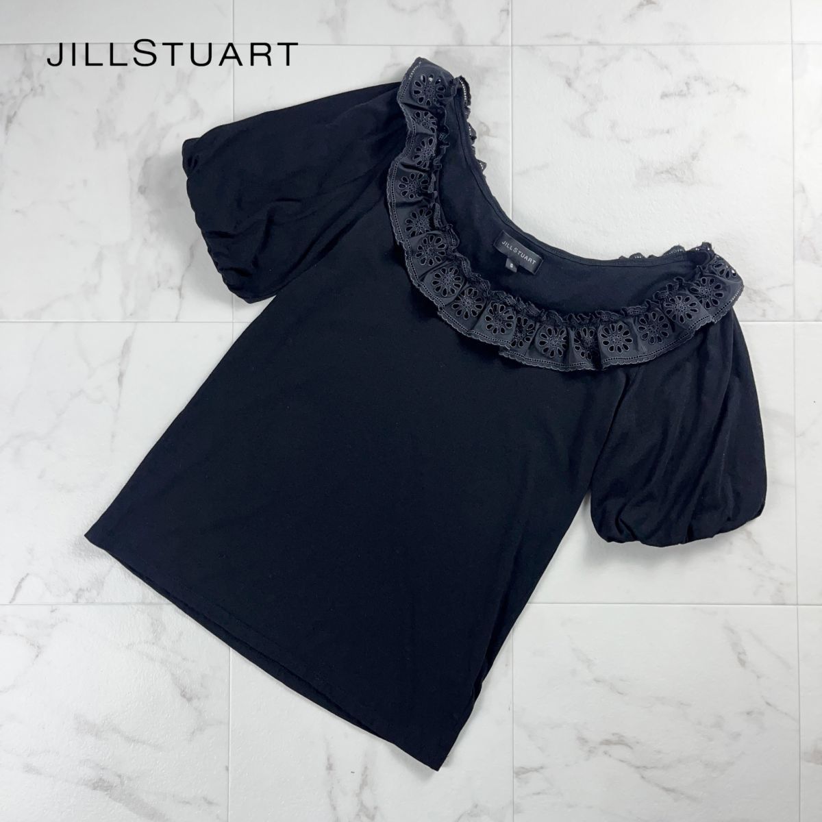 JILL STUART ジル スチュアート 襟付きTシャツ 半袖 トップス レディース 黒 ブラック サイズS*MC1005_画像1