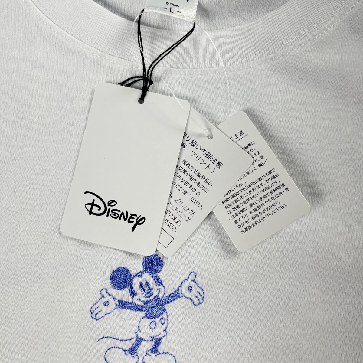 新品未使用 DISNEY ディズニー ミッキーマウス ポイント刺繍 クルーネック半袖Tシャツ トップス メンズ 白 ホワイト サイズL*MC243_画像6