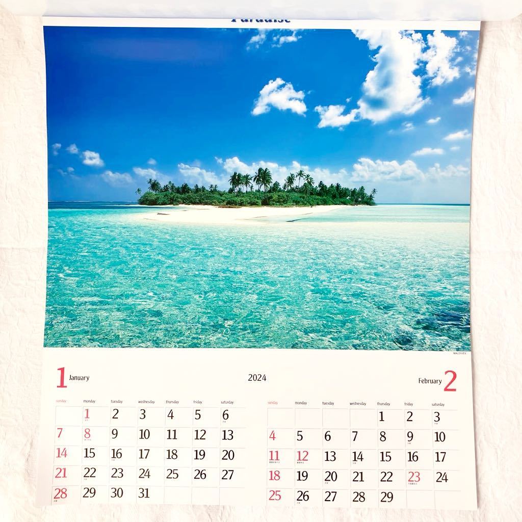 j83)2024 カレンダー the Paradise 南国 海 風景 隔月 壁掛け 令和6年 2ヶ月単位 フルカラー_画像2