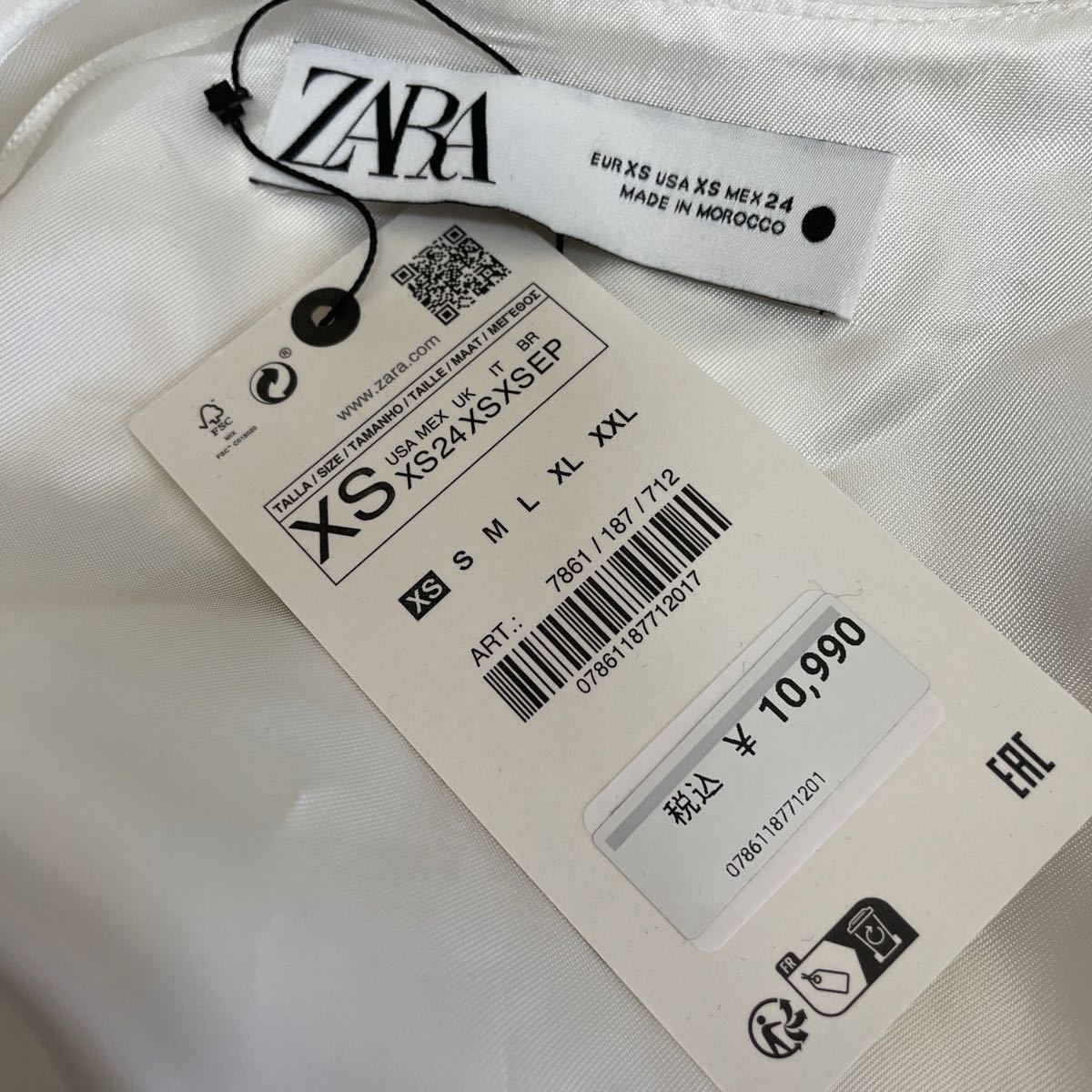 10,990円ZARA(ザラ)ホワイトノーカラーオープンフロントブレザーXS(S前後相当)新品タグ付き　ケープ/ポンチョ_画像8