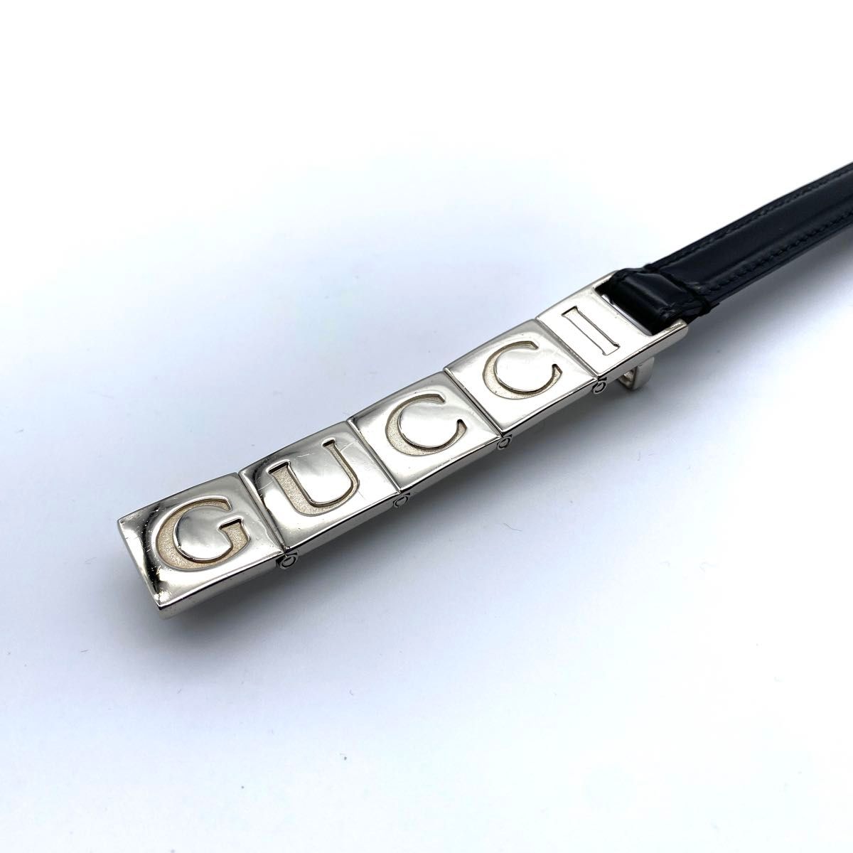 Gucci Ladys Black Leather Belt レディース ブラック レザー ベルト シルバー バックル