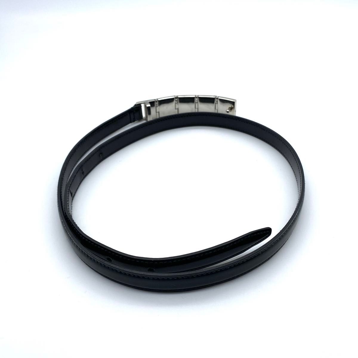 Gucci Ladys Black Leather Belt レディース ブラック レザー ベルト シルバー バックル