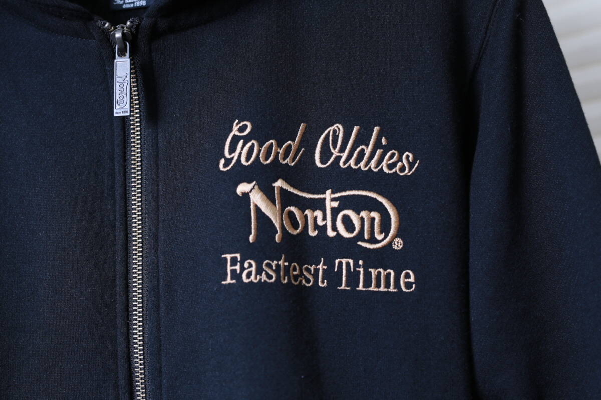 ★Norton ノートン 刺繍プリント加工ジップアップパーカー　　古着ユーズド男性メンズ服M黒ブラック中古バイクバイカー上着_画像5