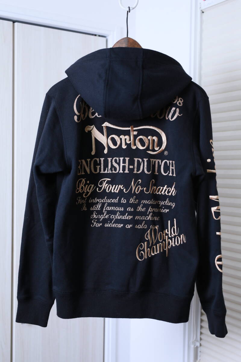 ★Norton ノートン 刺繍プリント加工ジップアップパーカー　　古着ユーズド男性メンズ服M黒ブラック中古バイクバイカー上着_画像8