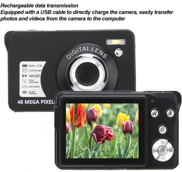 デジタルカメラ 2.7インチキッズカメラフルHD 2.7K 48MP 16倍ズームアンチシェイク連続撮影顔認識ビデオレコーダー ポータブルキッズカメラ_画像7