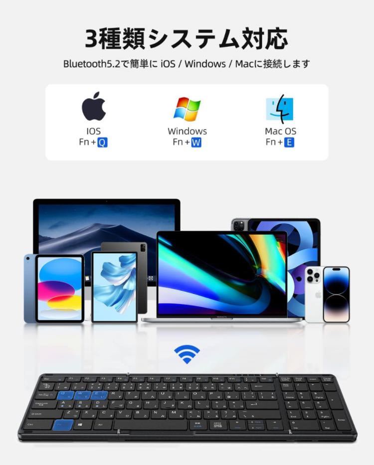 Omikamo Bluetoothキーボード 折り畳み式 テンキー付き ipad/iphoneフルサイズ 日本語配列 3台デバイス切替Windows/Mac/iOS対応 Type-C充電_画像5