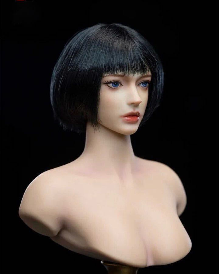 1/6スケール 女性フィギュアヘッド　12インチ　カービングスカルプ　ハーフ顔　美少女　ベリーショート　ロシアンフェイス_画像4