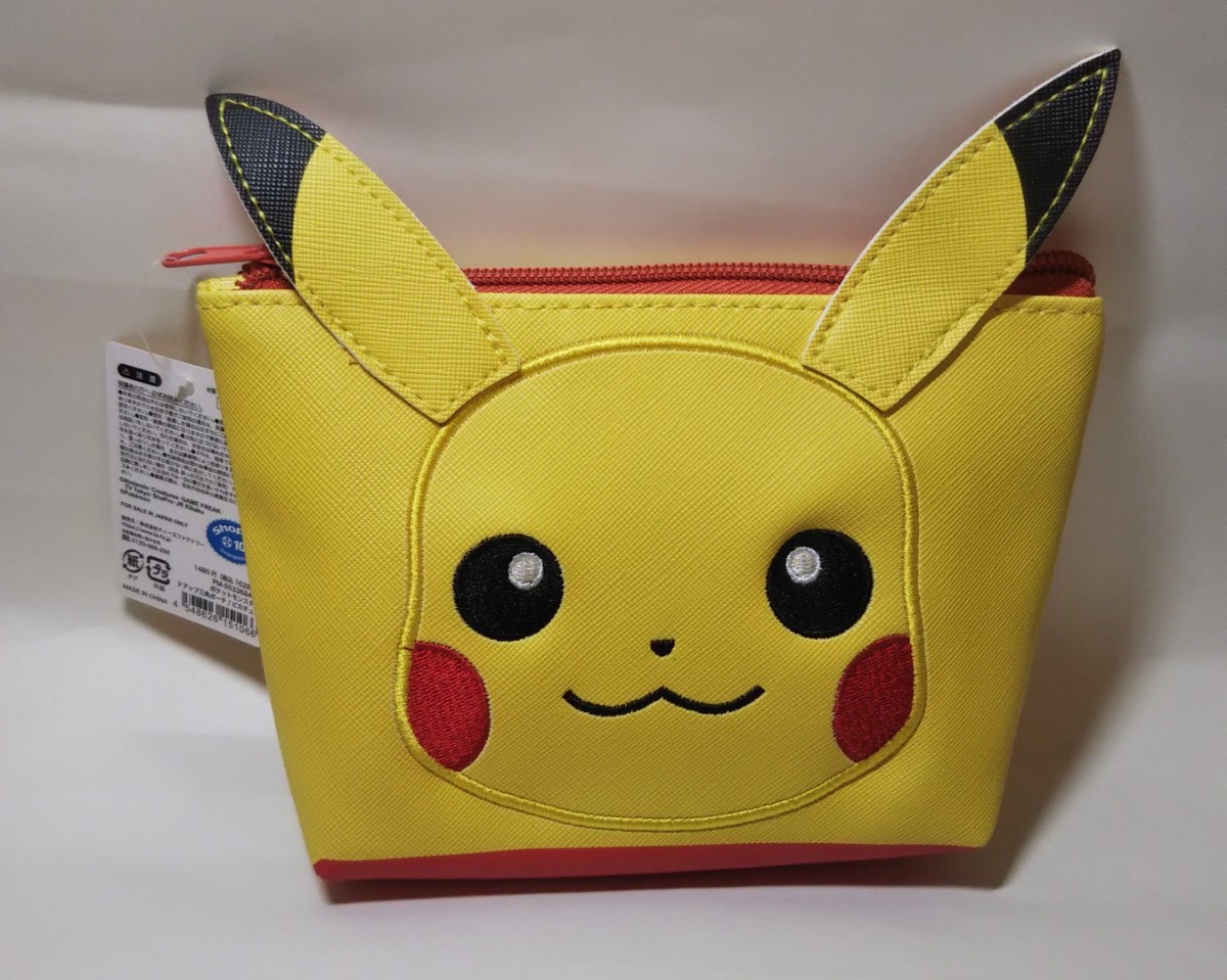 1117送料100円 ポケットモンスター ドアップ 三角ポーチ ピカチュウ H12.5×W17×D4.5cm フェイス どアップ 小物入れ ポーチ_画像1