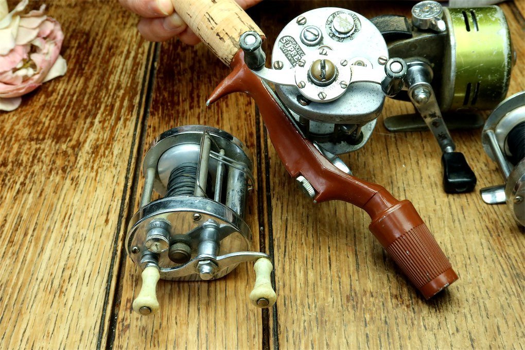 50s USA ガングリップ + ジャンクリール 検) HEDDON 道楽 PFLUEGER ZEAL ABU ダイレクトリール オールドロッド ビルディングに_画像7