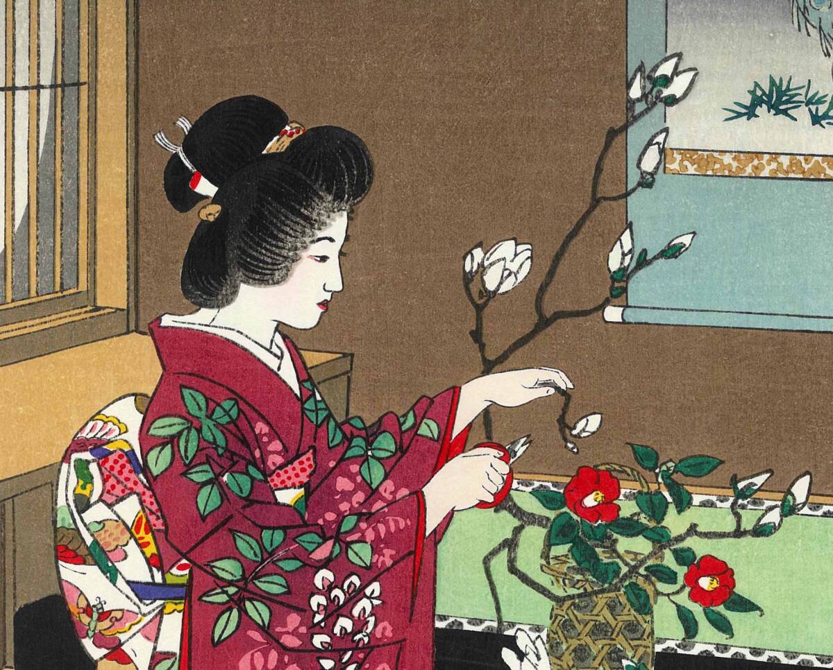 笠松紫浪 (Kasamatsu Shiro) （1898～1991）　木版画 sk7 生花 　新版画　 初版昭和中期頃　 　 一流の摺師の技をご堪能下さい!!_画像8