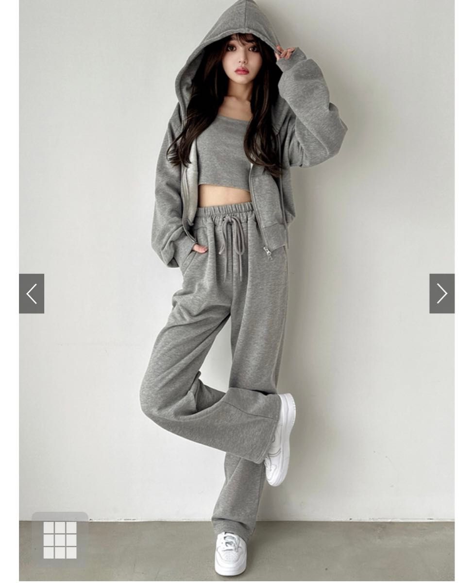 セットアップ スウェット ジップアップパーカー ワイドパンツ ジップパーカーXキャミXワイドパンツ裏起毛セットアップ|Yahoo