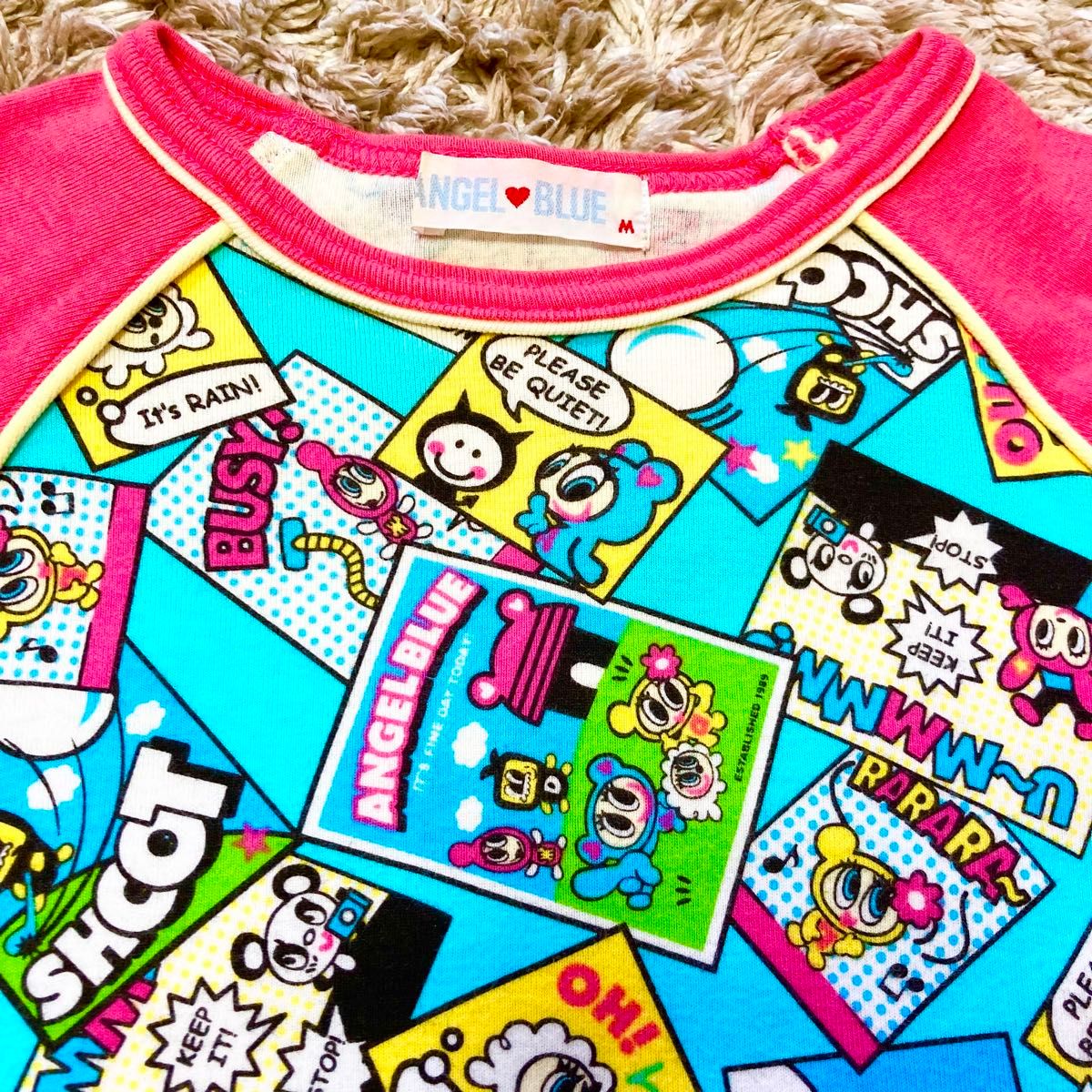 美品】エンジェルブルー 150 長袖Tシャツ ナカムラくん総柄レア 美品】エンジェルブルー 150 長袖Tシャツ ナカムラくん総柄レア