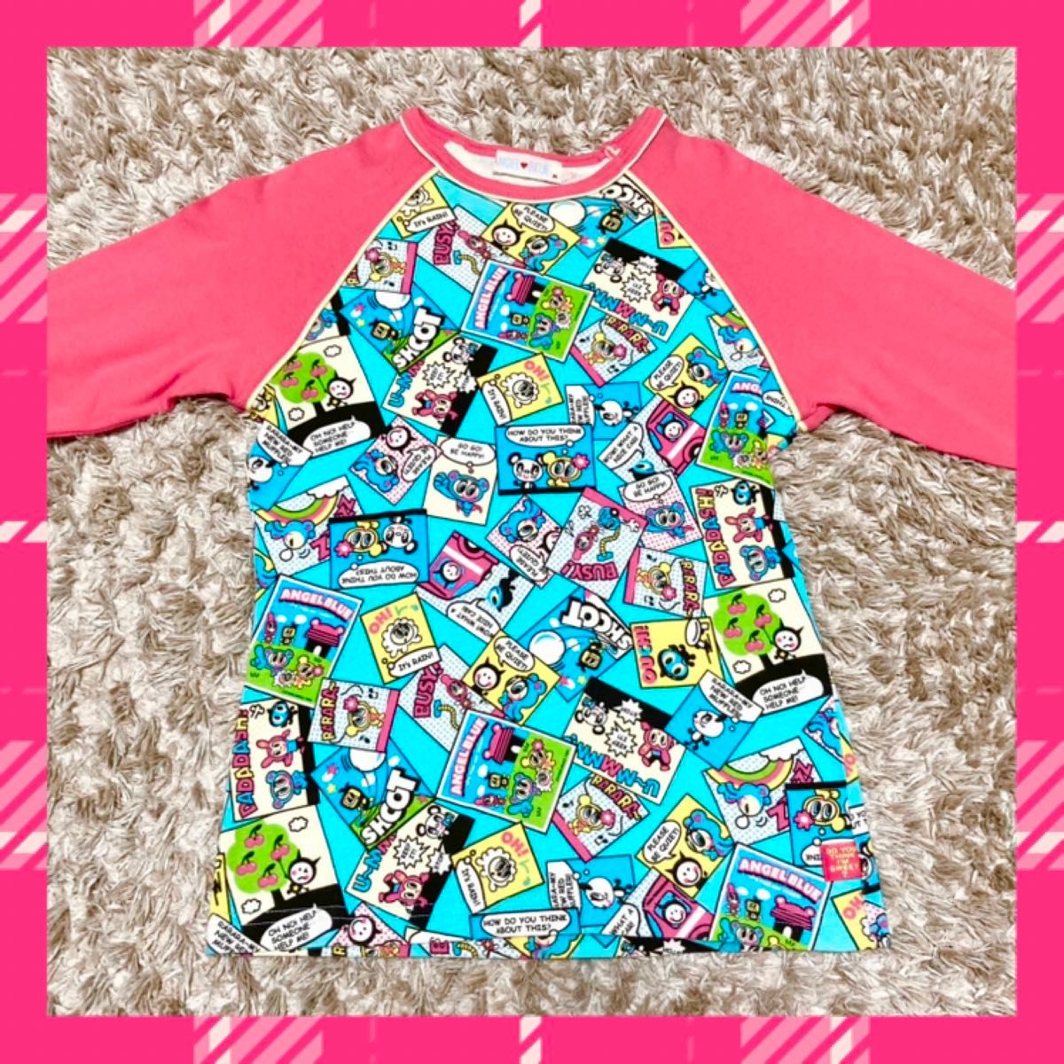 美品】エンジェルブルー 150 長袖Tシャツ ナカムラくん総柄レア 美品】エンジェルブルー 150 長袖Tシャツ ナカムラくん総柄レア