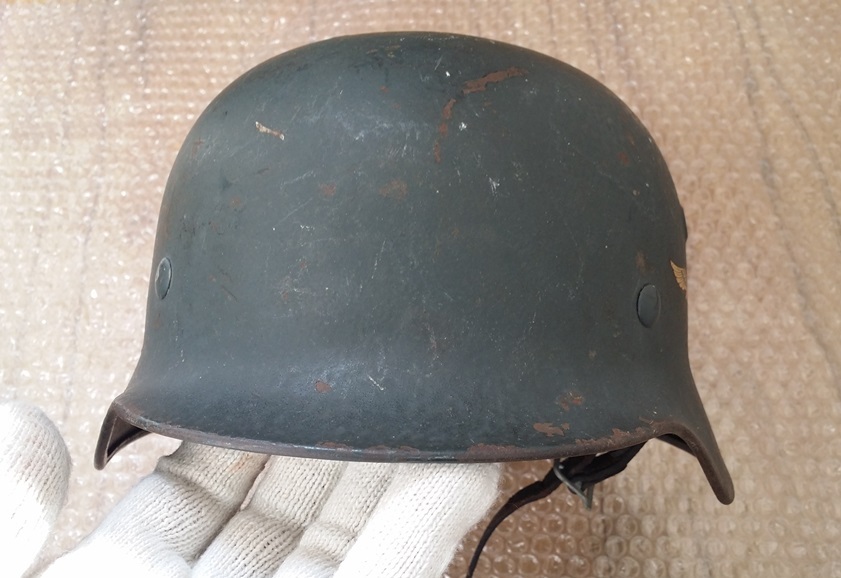 100# WW2 ドイツ空軍　M40型ヘルメット　シングルデカール 鉄帽 鉄兜 検定印有 実物（ドイツ軍 軍装品）_画像3