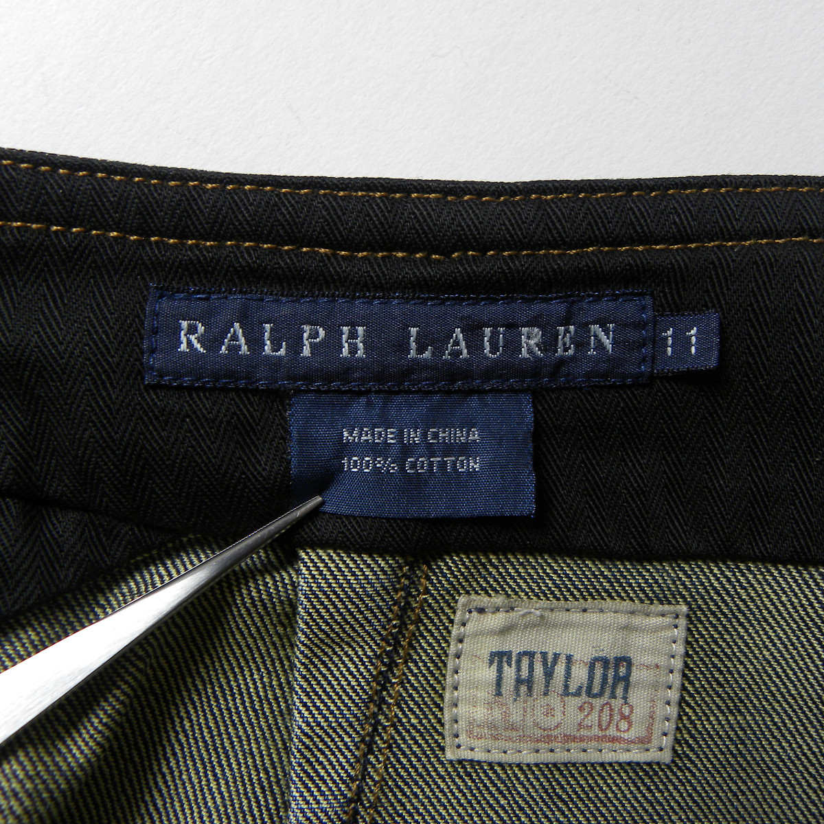 ラルフローレン RALPH LAUREN TAYLOR ヴィンテージ加工 デニムスカート ボタンフライ 膝丈 11号 インパクト21 国内正規 l0126-3_画像5