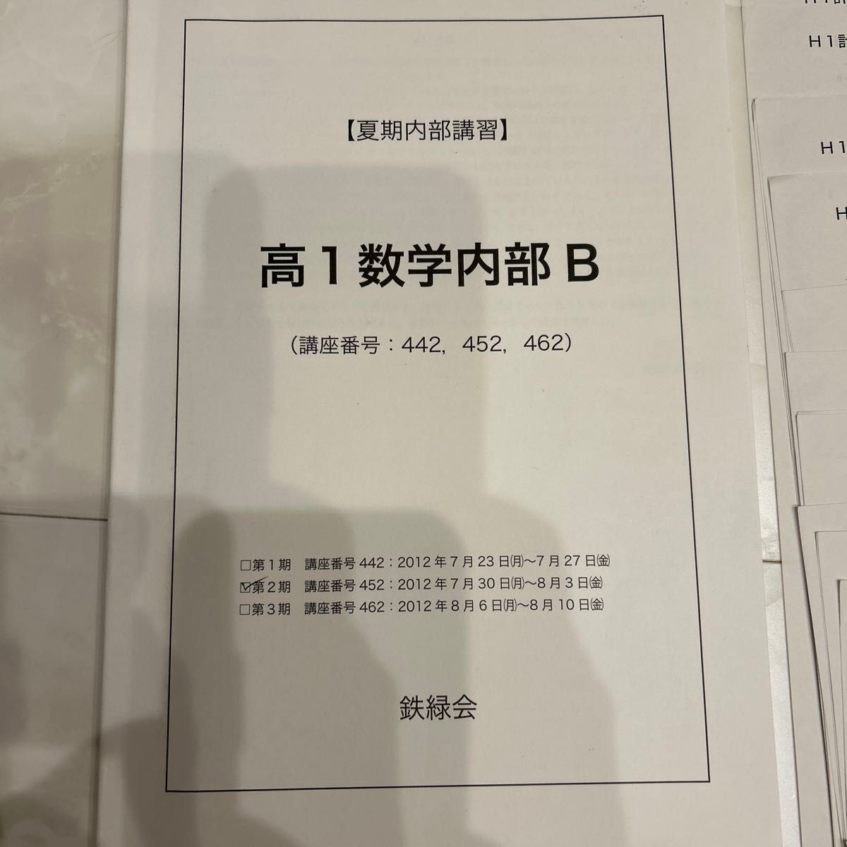 （鉄緑会）夏期内部講習　高1数学内部Ｂ　テキスト　配布物　解答　計算テスト　総復習テスト　一式