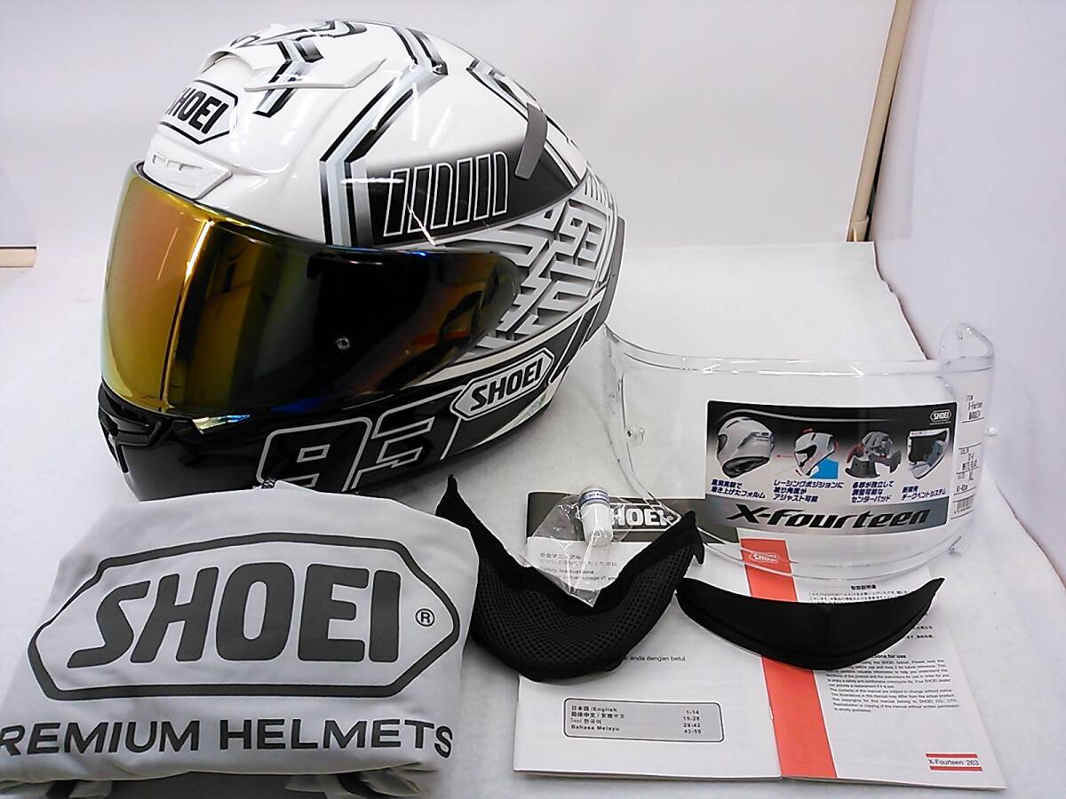 【送料無料】美品 SHOEI ショウエイ X-Fourteen X-14 MARQUEZ4 マルケス4 XLサイズ ミラーシールド付き フルフェイスヘルメット_画像1