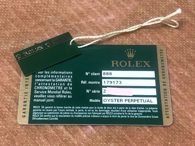 ロレックス デイトジャスト 179173 純正 ギャランティ ワランティ 国際保証書 カード グリーンタグ Z番 時計 付属品 ROLEX 非売品 DATEJUST_画像1