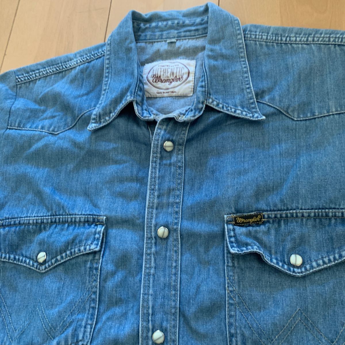 90s【Wrangler】ラングラー レディース 半袖 デニム ウエスタンシャツ M ポルトガル製 Portugal ワークシャツ 古着 vintage ウェスタン_画像2