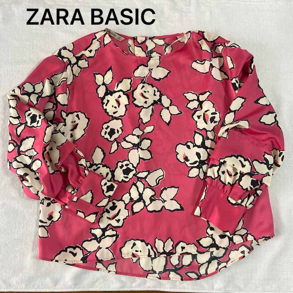 美品　ZARA BASIC  花柄　ピンク　シャツブラウス　ボリューム袖
