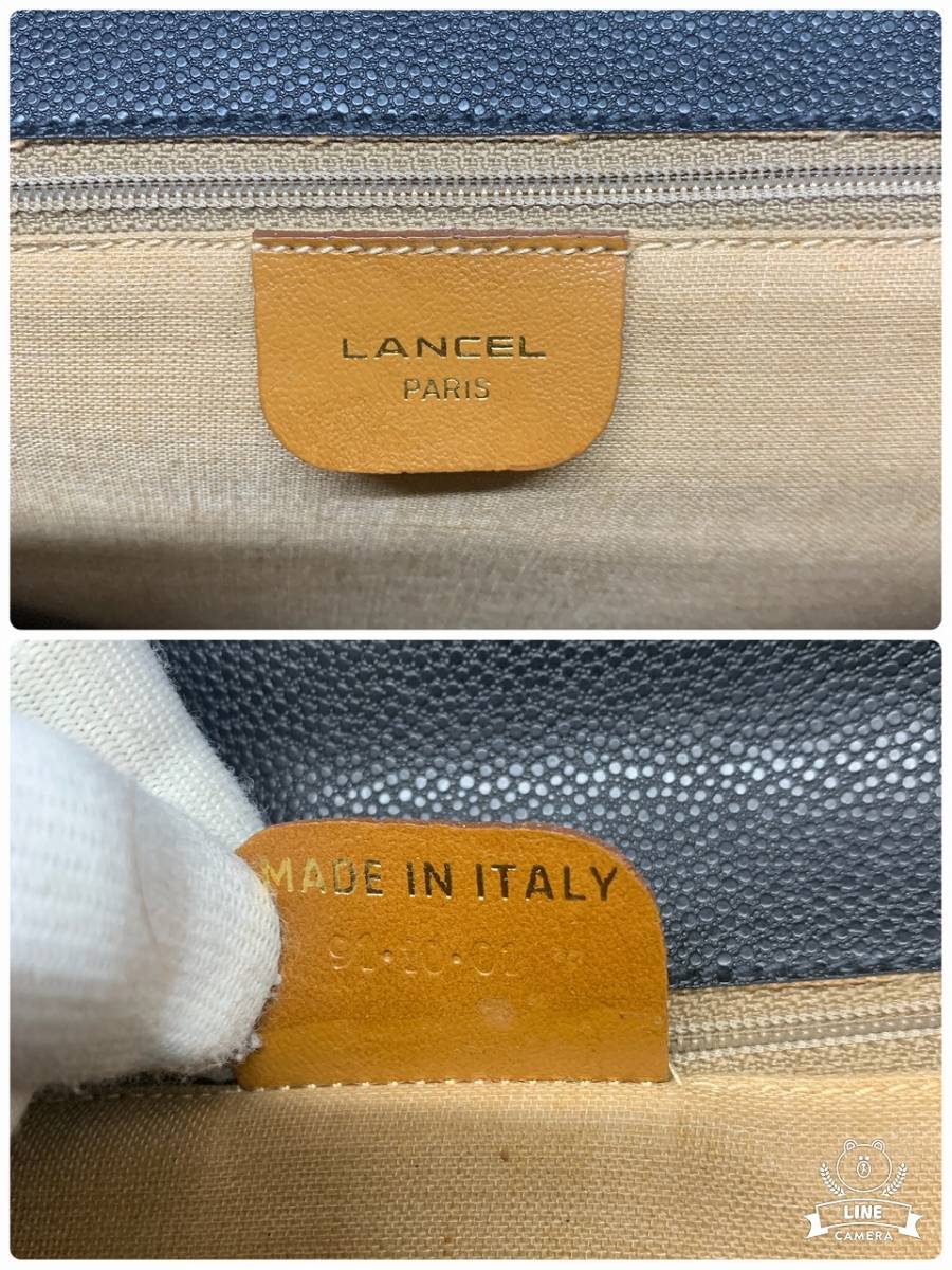 未使用に近い美品 LANCEL ランセル イタリア製 2Way セカンドバッグ ショルダーバッグ レザー PVC ブラック×キャメル 12時間以内に送付の画像8