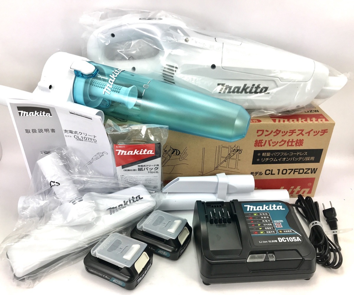 新品 マキタ 充電式クリーナ CL107FDZW 本体 + バッテリ 2個 + 充電器 ( CL107FDSHW と同じ + 予備バッテリー )+ サイクロンアタッチメント