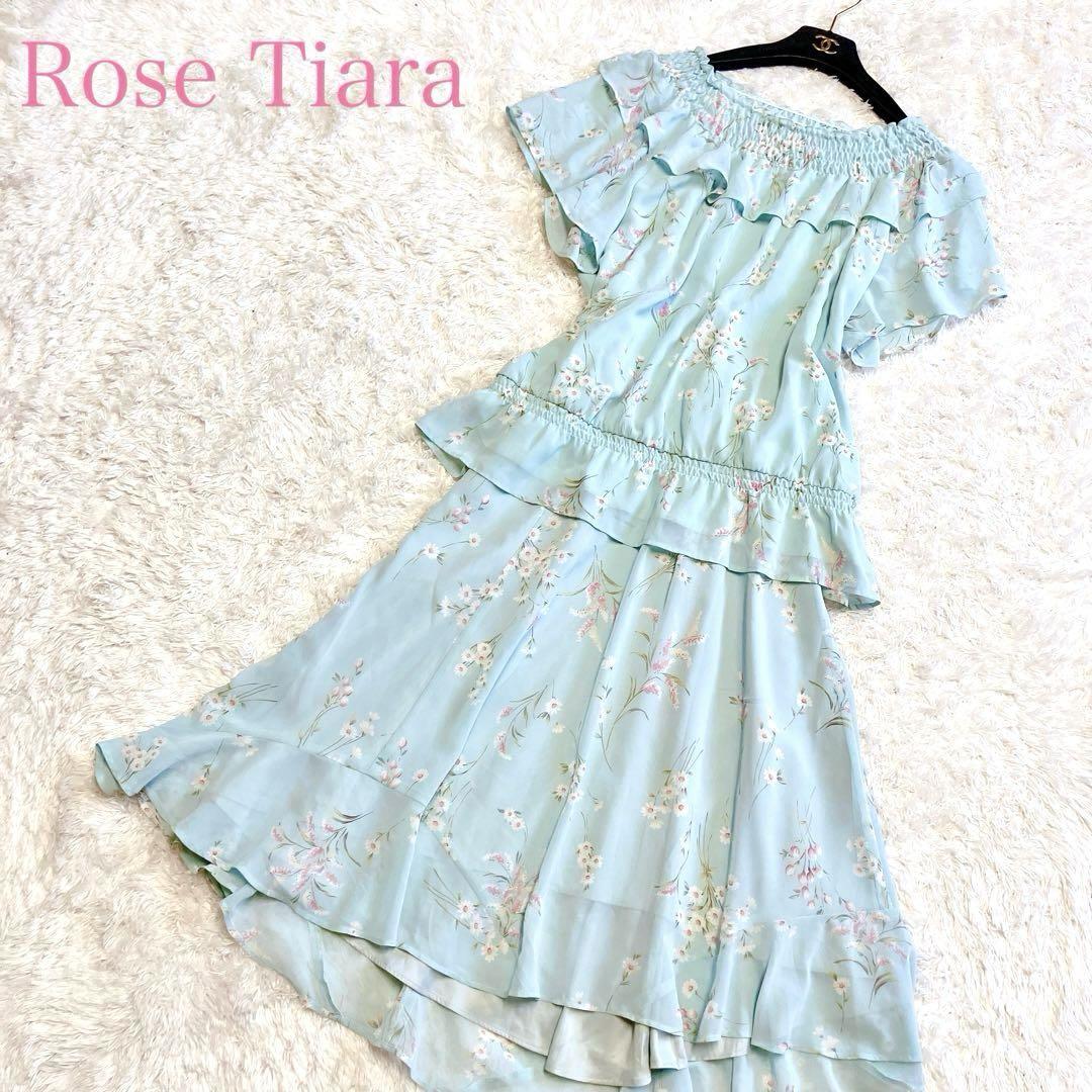 美品 Rose Tiara ローズティアラ セットアップ ワンピース風 42 XL 花柄 総柄 ふんわりフリル