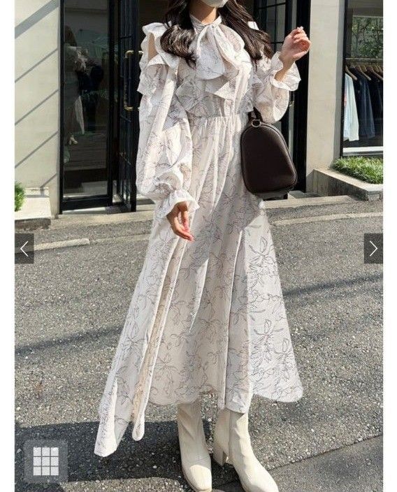 GRL グレイル 花柄ボウタイショルダーオープンマーメイド GRL グレイル 花柄ボウタイショルダーオープンマーメイド