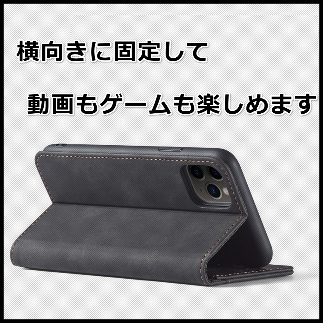 iPhone12 12Pro ケース 手帳型 スマホカバー アイフォン レザー シンプル ポケット ブラック_画像5