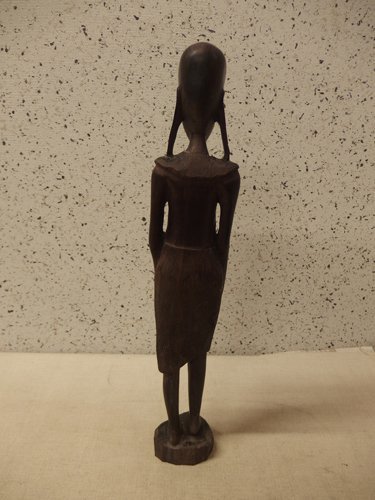 0140331s【アフリカ 女性 唐木材質 置物 人形 木彫り】高さ47cm程度/中古品_画像3