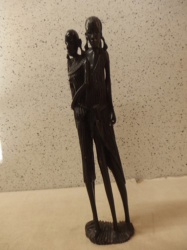 0140357s【唐木材質 男女 置物 木彫り 木製 アフリカ 人形】高さ56.5cm程度/中古品/海外工芸品_画像1