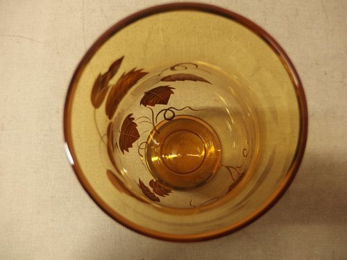 0140402w[BOHEMIA glass made vase ]bohemi Agras / glass / amber series / hand made / Czech s donkey Kia / flower vase / flower go in / interior / secondhand goods 