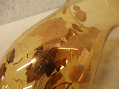 0140402w[BOHEMIA glass made vase ]bohemi Agras / glass / amber series / hand made / Czech s donkey Kia / flower vase / flower go in / interior / secondhand goods 