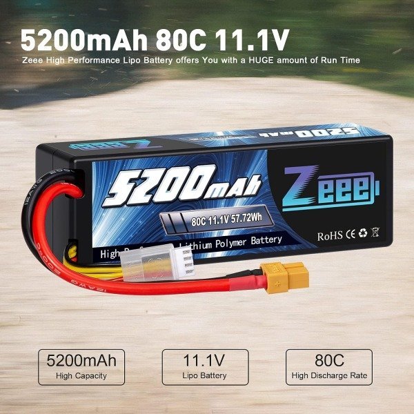ゼエエ Zeee 5200mAh 11.1V 80C 57.72Wh Lipo バッテリー ハードケース コネクタ付き 新品 開封済 未使用 KJ53_B2310Z1463_イメージです