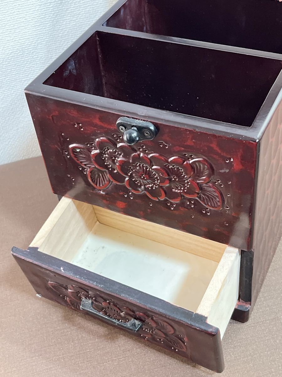 メイクボックス 化粧箱 ミラー付き　鎌倉彫　木製_画像3