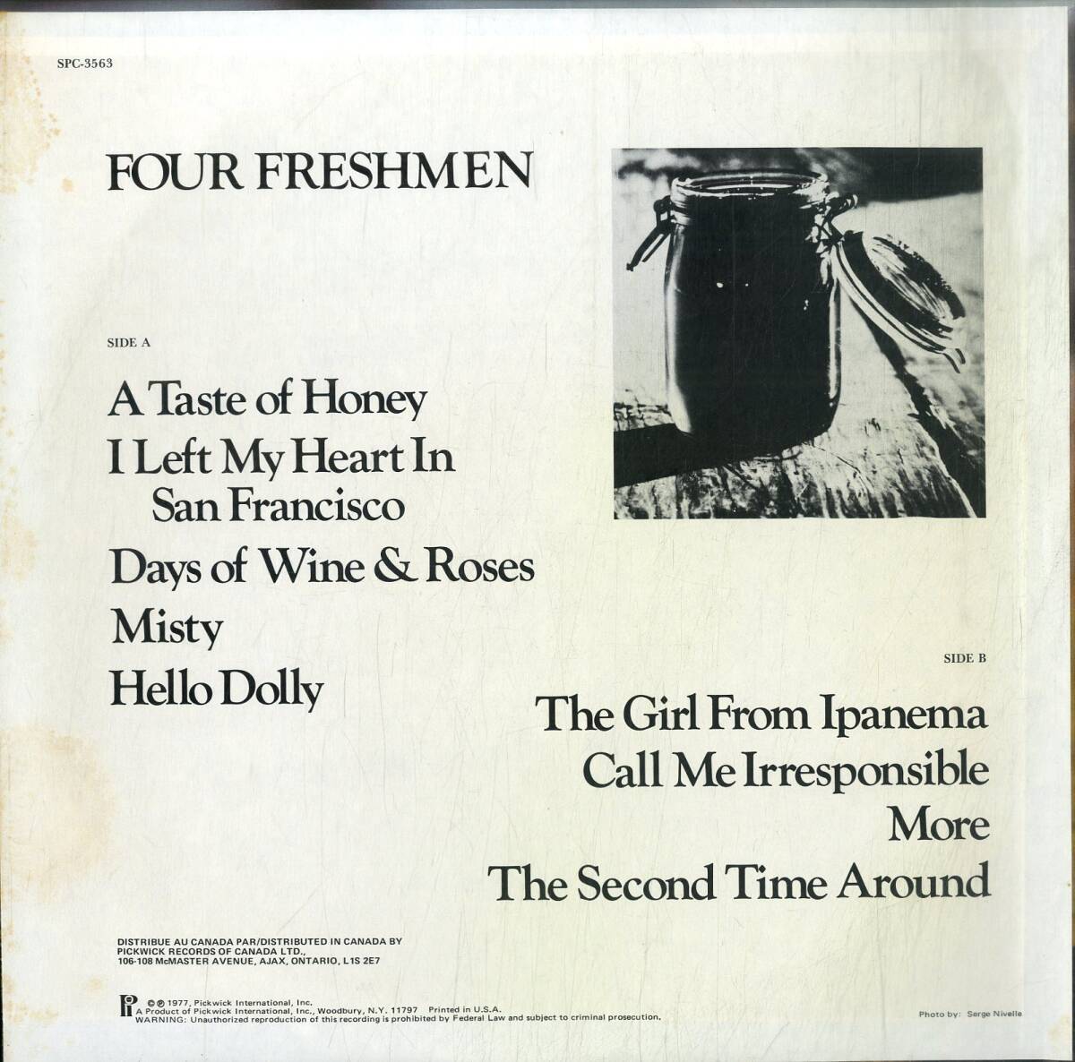 A00580917/LP/ザ・フォー・フレッシュメン(THE FOUR FRESHMEN)「A Taste Of Honey (1976年・SPC-3563・ヴォーカル)」_画像2